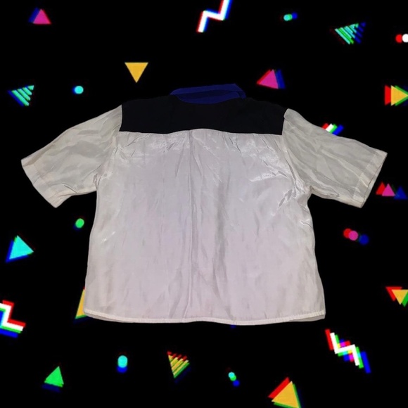 80s 2 piece outfit set, blue flowy high waisted shorts, zip in back - Picture 3 of 6